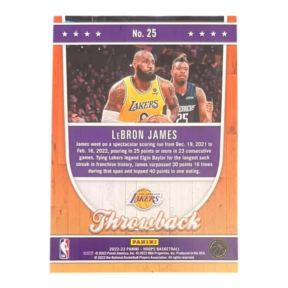 2022-23 NBA HOOPS THROWBACK 25 LEBRON JAMES LAKERS HOLO
